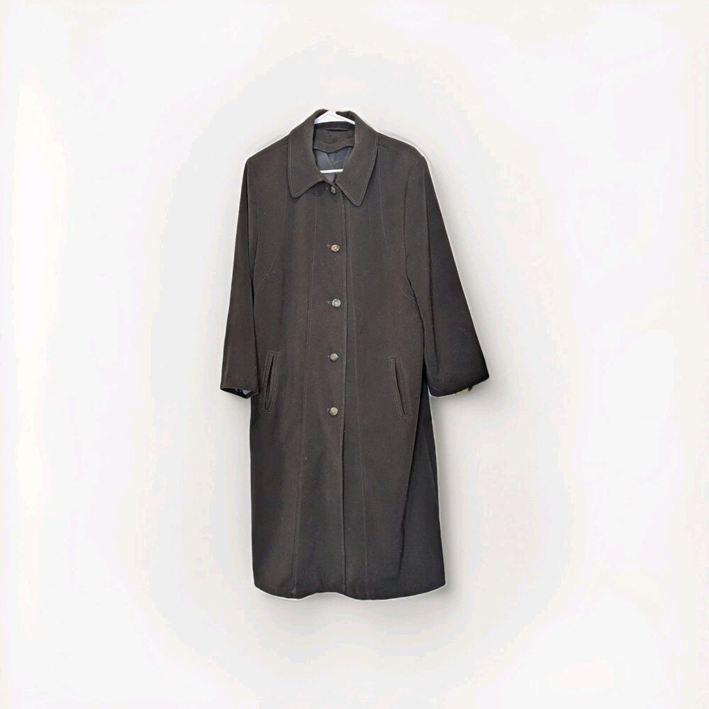 Vintage Women's XL Black Button Front Longline Trench Pea Coat Old Money Preppy